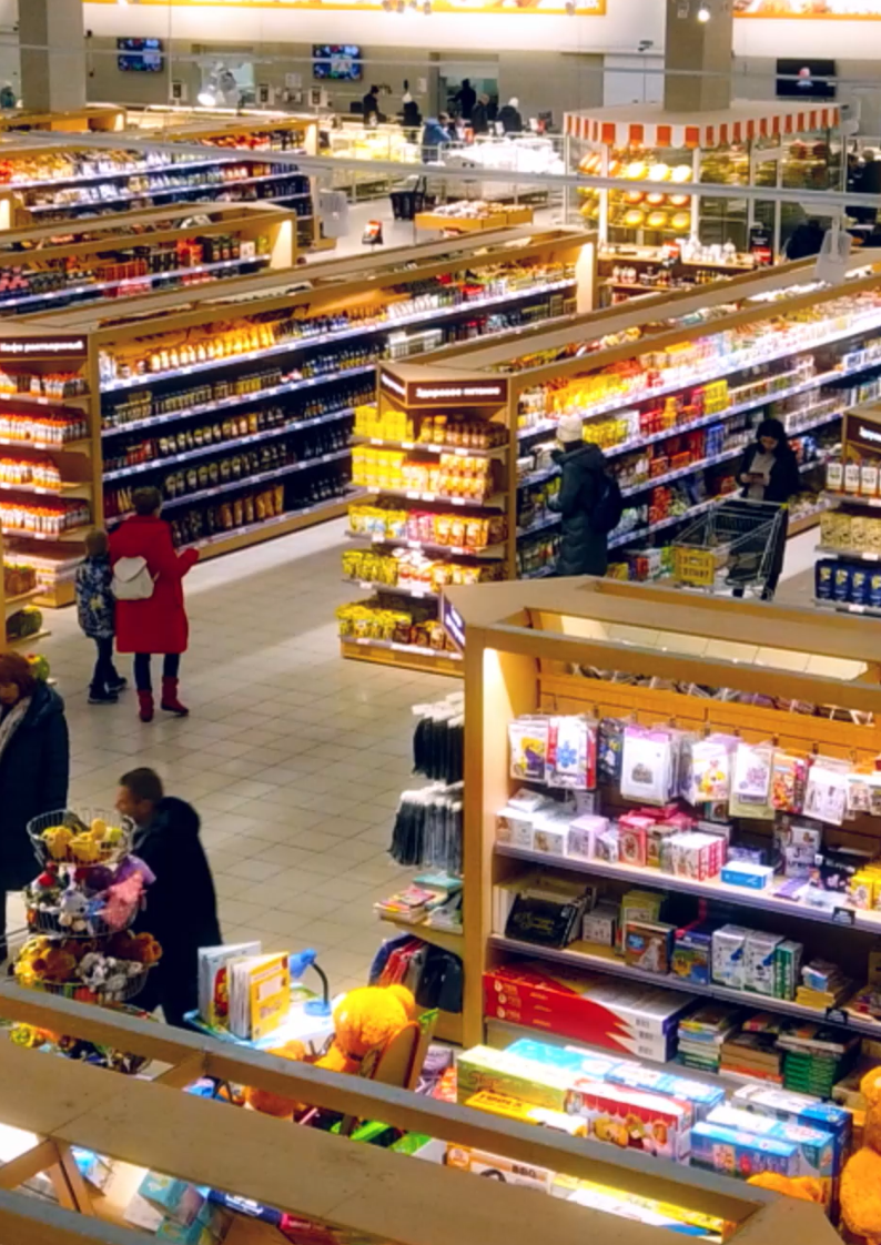 Consumer products displayed in a retail environment